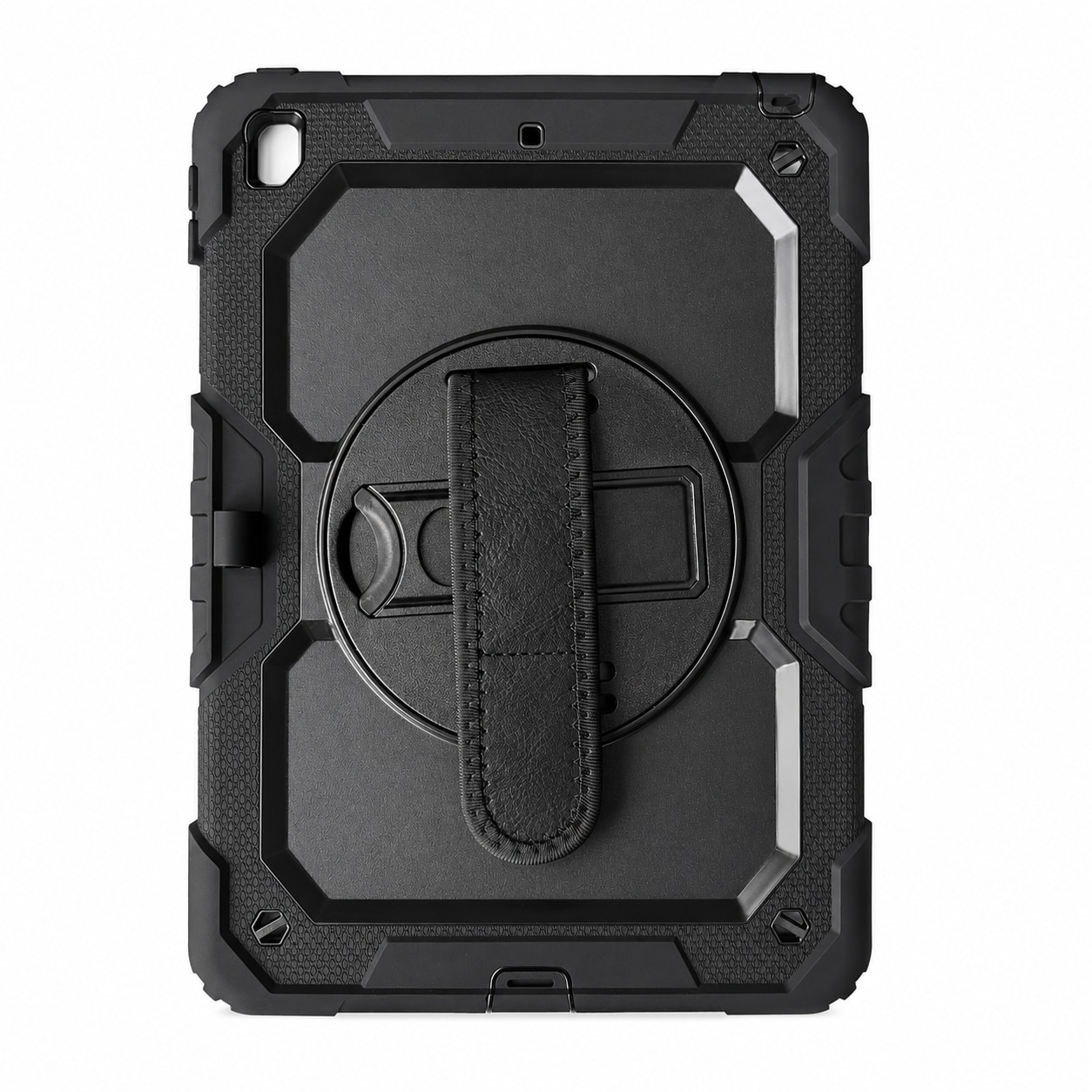 Husa tableta compatibila cu Apple iPad 10.2 (2019/2020/2021), Shockproof, Stand rotativ 360°, Curea de umar si curea de mana, Protectie ecran integrata, Negru