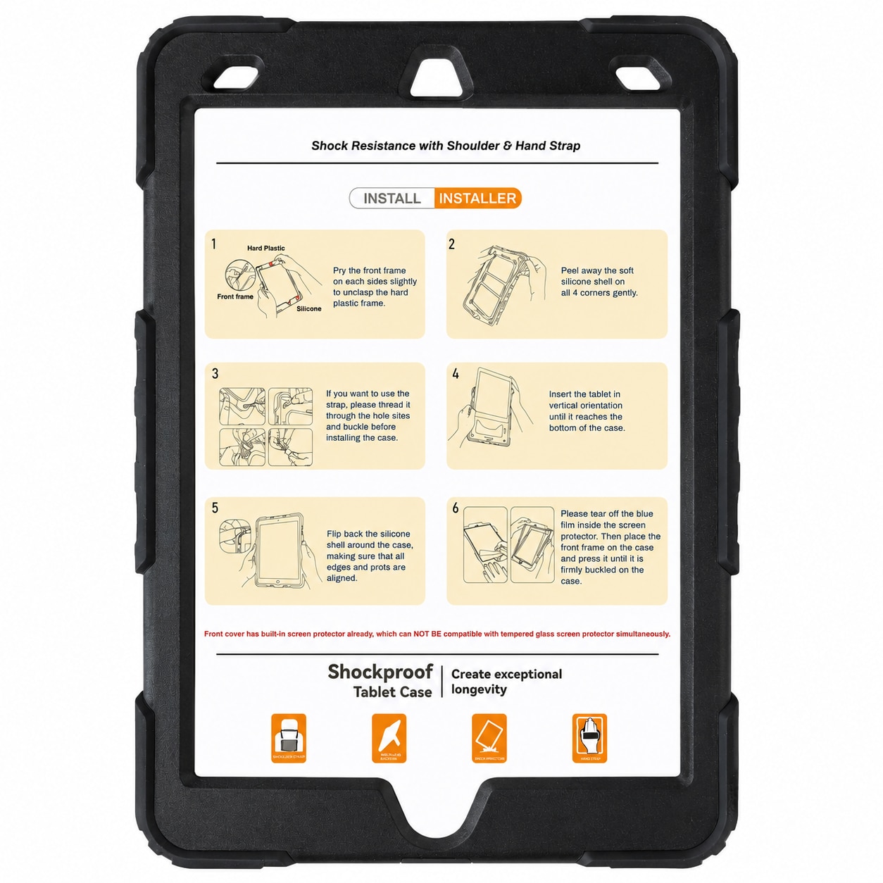 Husa tableta compatibila cu Apple iPad 10.2 (2019/2020/2021), Shockproof, Stand rotativ 360°, Curea de umar si curea de mana, Protectie ecran integrata, Negru