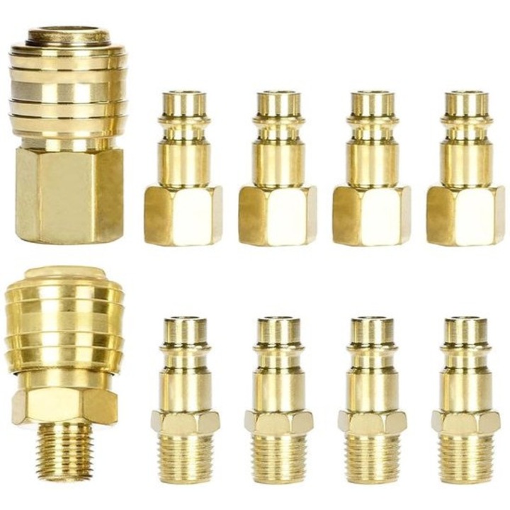 Set cuplaje aer comprimat 10 piese 1/4 inch nichelat