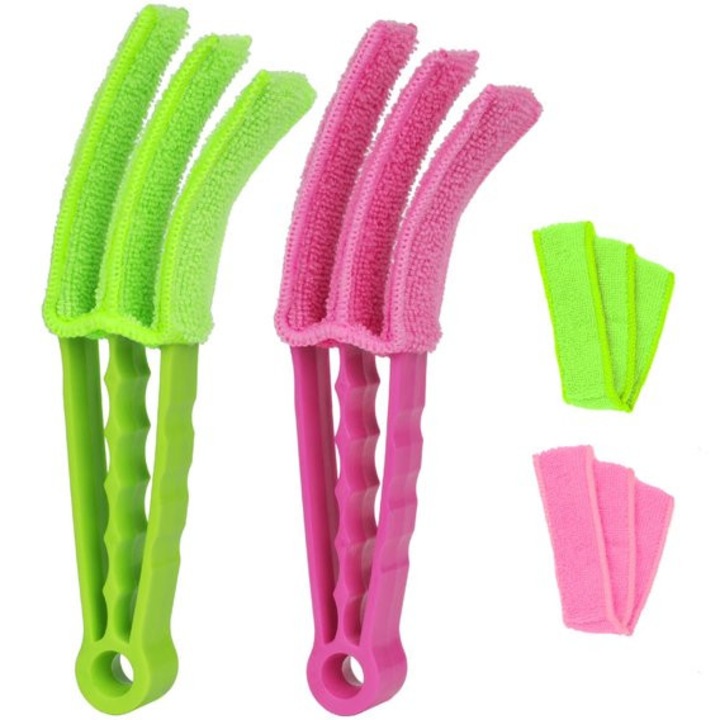 Set 2 perii curatare jaluzele microfibra roz verde