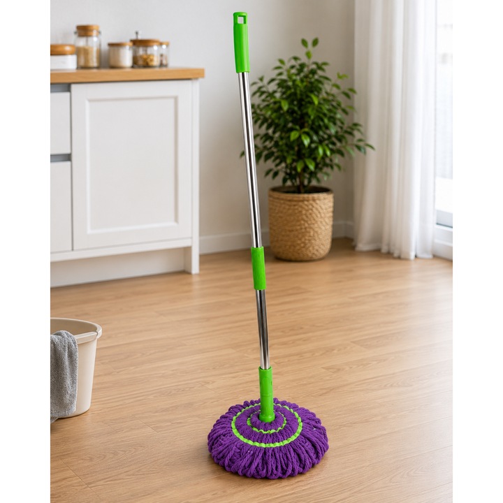 Mop telescopic cu bumbac absorbant, SI Storcator integrat. Multicolor 115 cm