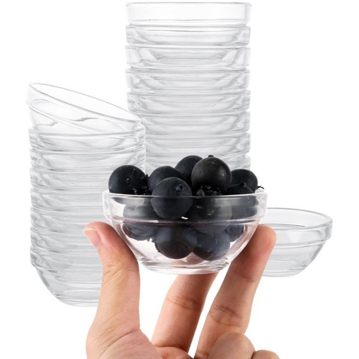 20 db kis üvegtálka készlet, 7.5cm, 75ml, átlátszó