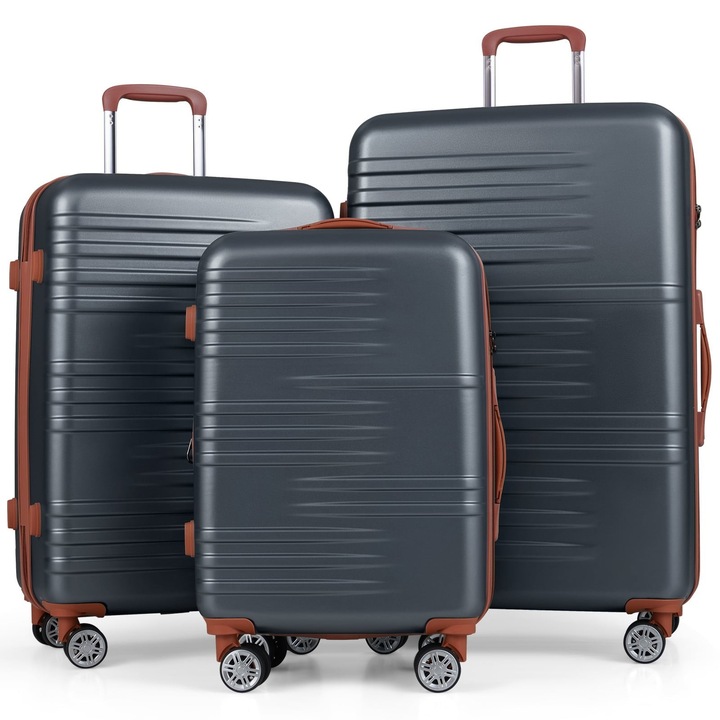 Комплект от 3 твърди куфара с TSA заключване и 360° въртящи се колела за пътуване