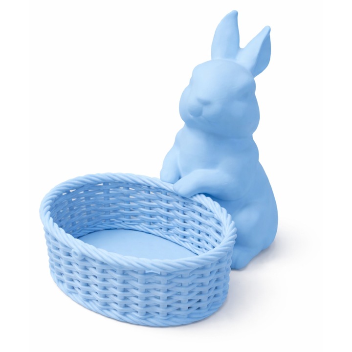 Decoratiune Paste iepure Numioo albastru cu cos 15x10x8cm