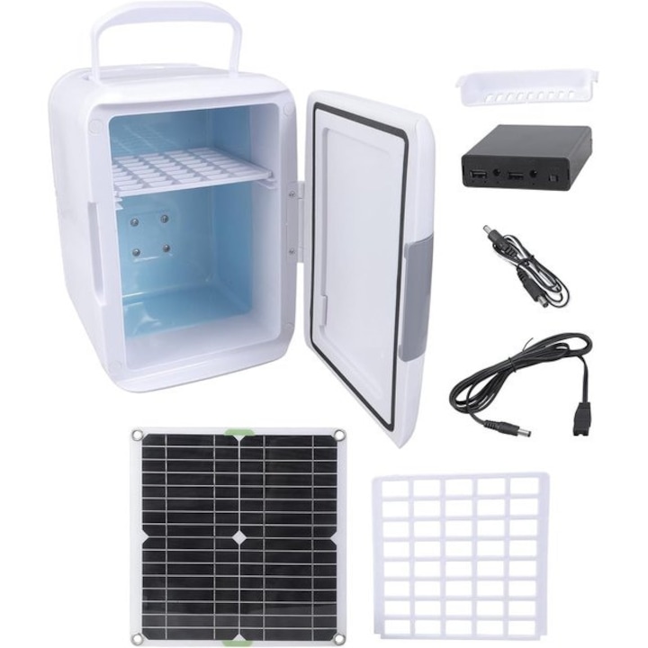 Frigider portabil mini cu panou solar 50W, compact, rezistent la intemperii, 18V
