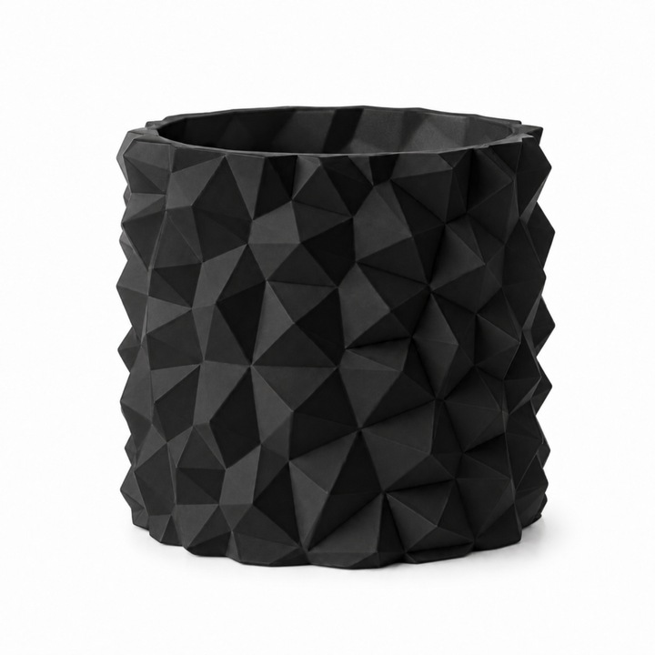 Numioo fekete dekoratív virágcserép 10x12x12cm minimalista kő