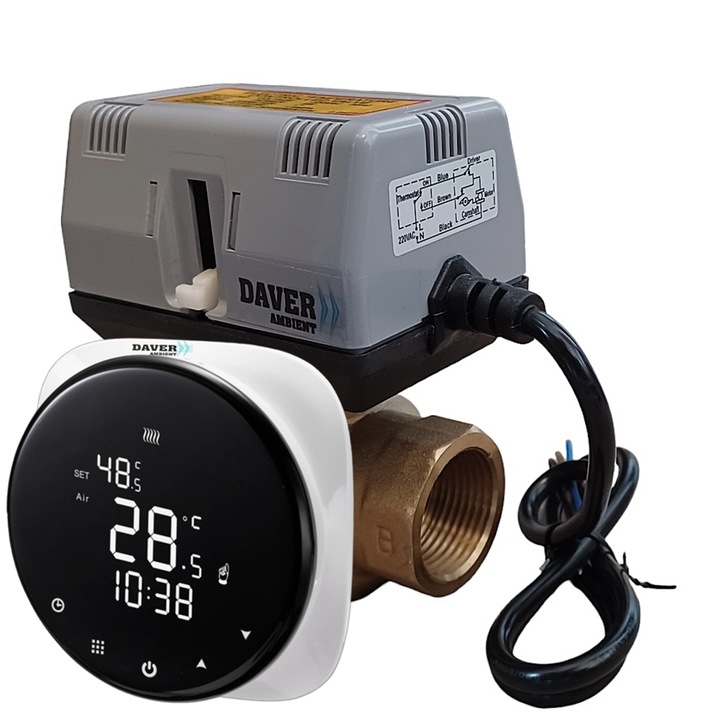 Kit smart pentru separarea unei zone de temperatura cu cu termostat WIFI si vana 2 cai de 1"cu servomotor ON/OFF, 230V~, Daver
