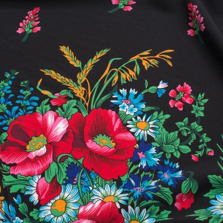 Textil anyag Kompanio Silki virágos dupla szegély fekete 150x0.5cm