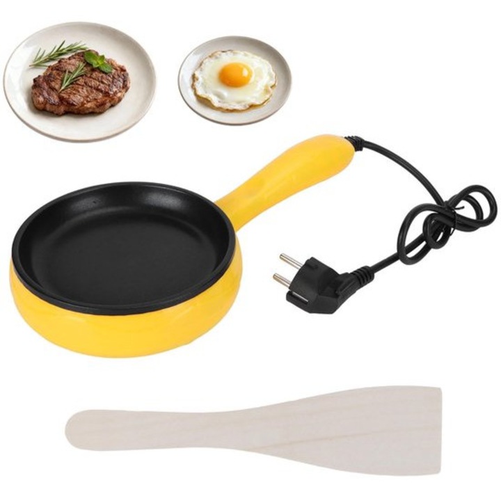 Mini elektromos serpenyő, sárga, 25cm, 350W, tapadásmentes bevonat, kompakt