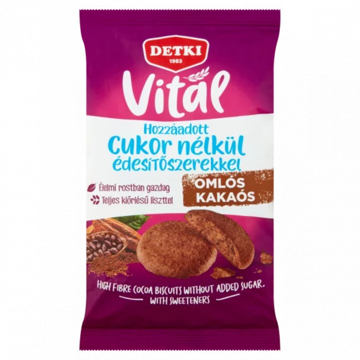 Biscuiti fragezi cu cacao fara zahar Detki, 180 g