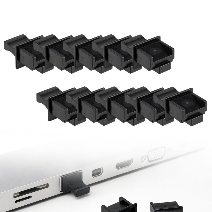 10 db-os porvédő dugó RJ45-höz, FONIX PortGuard, Porvédelem, Párataszító, Szöszmentes, Karcálló, Biztonságos Rögzítés, Kiváló Minőségű Anyag, Kopásálló, Védi a Csatlakozót, Matt Fekete