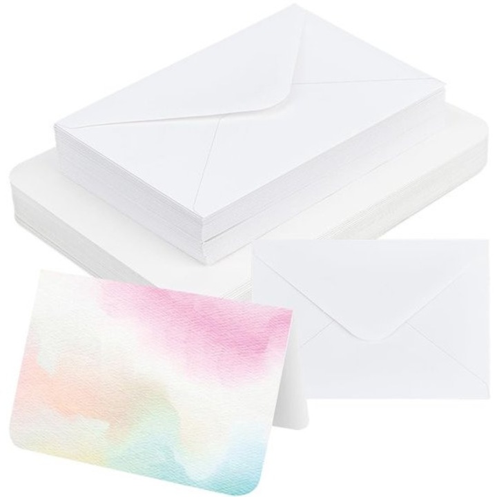 Set 50 felicitari acuarela, hartie bumbac, plicuri, 9x12.8cm