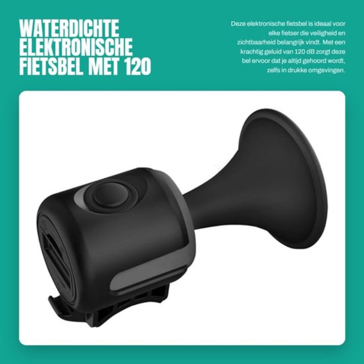 Sonerie electronica bicicleta, 120 dB, rezistenta la apa, 9.8x4.7x4.6 cm
