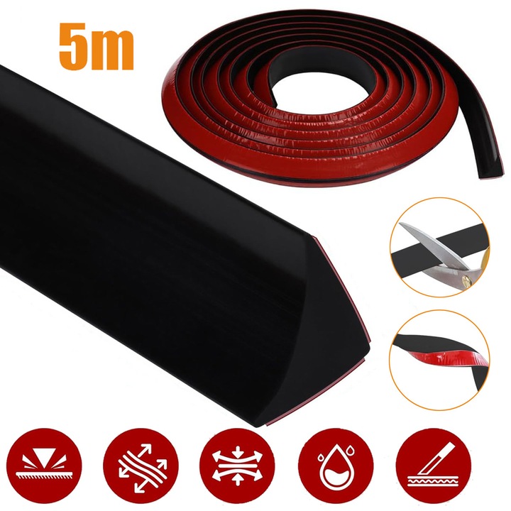 Banda De Etansare Din Silicon Negru De 5m Pentru Dus, Banda De Etansare Margini Etansare Caulk, Bariera De Apa Pentru Pragul Podelei Pentru Baie, Etansare Margini Faianta Pentru Cada, Blat, Bucatarie