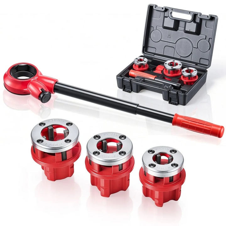 Csőmenetvágó készlet, 1/2", 3/4" BSPT, 1" BSPT, nagy igénybevételre, 9CrS edzett matricák