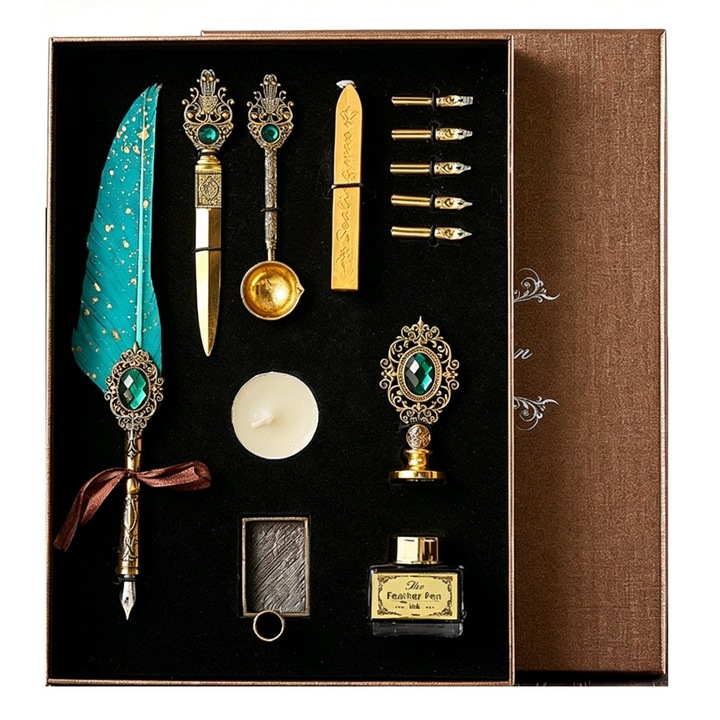 Vintage Goose Feather Pen Gift Set, Natural Quill Writing Pen with ...
