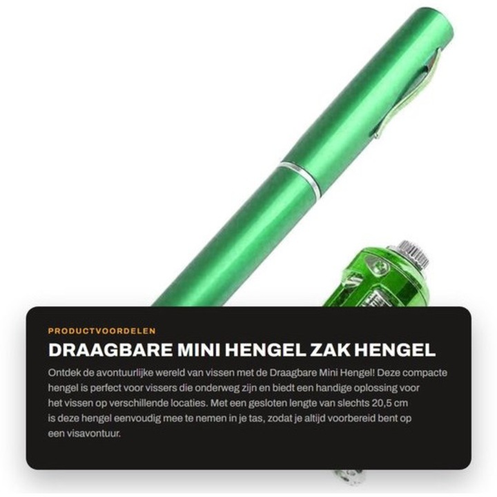 Mini horgászbot, alumínium, visszahúzható, könnyű, 20.5cm, orsóval