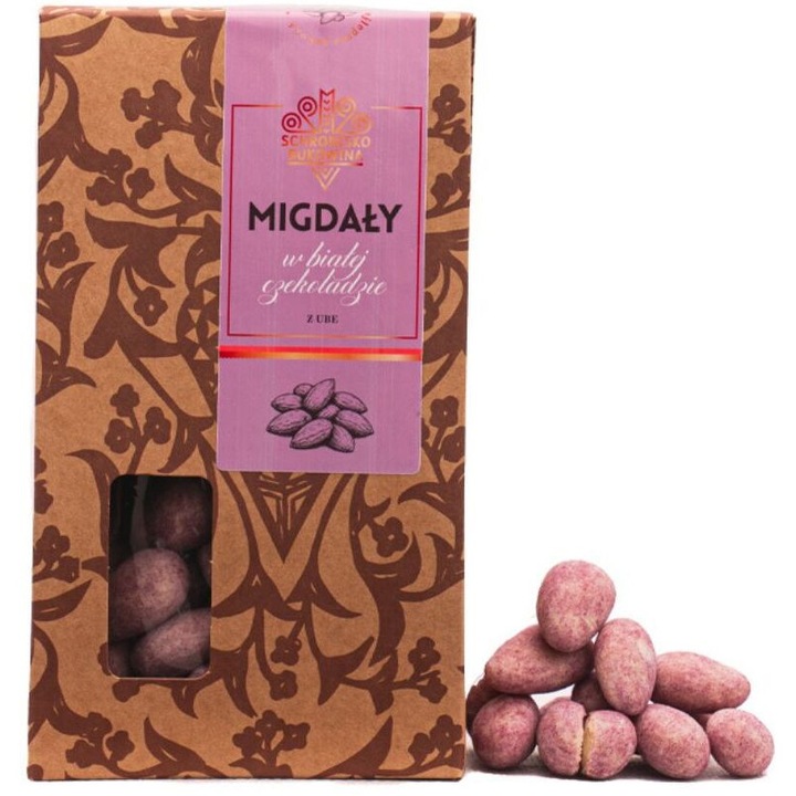 Migdale in ciocolata alba cu Ube, 100 g - Schronisko Bukowina