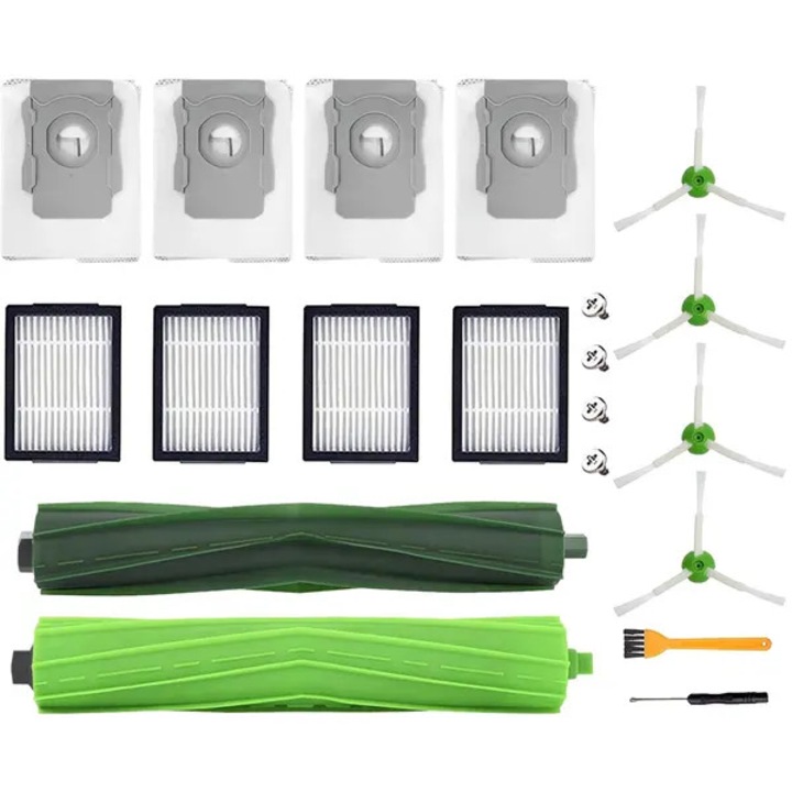 Set piese de schimb compatibil iRobot Roomba i1+/i7/i7+/i3+/i4+/i6+/i8+/j7+, 16 piese (2 perii principale din cauciuc, 4 filtre HEPA, 4 saci de praf, 4 perii laterale, scule), neoriginal, multicolor, PRE-CJk0515-26-0826-699
