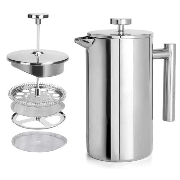 Cafetiera French Press, 350ml, otel inoxidabil, filtru fin, argintiu