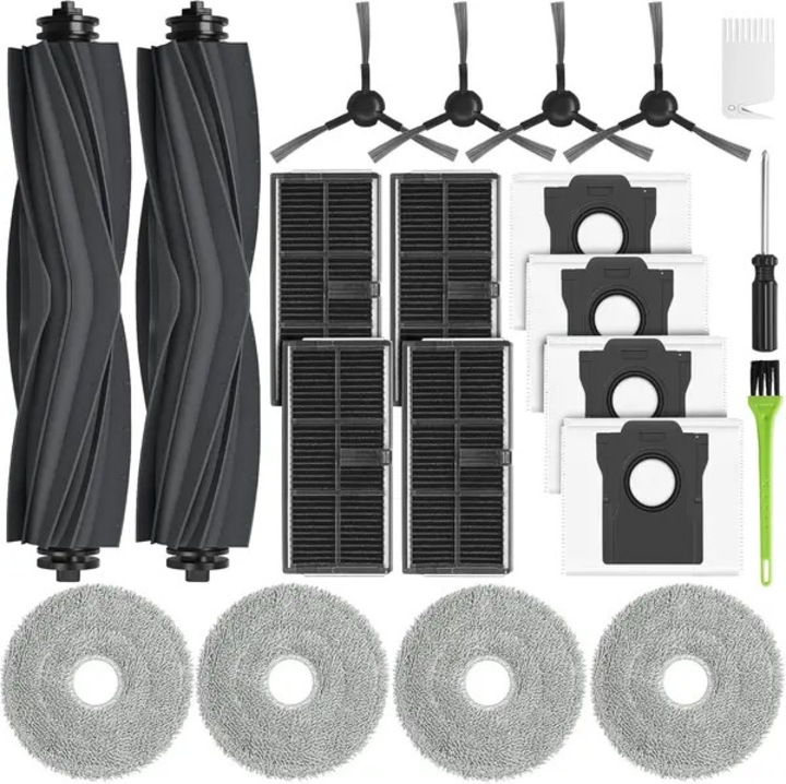 Set piese de schimb pentru aspirator robot compatibil Xiaomi Mova E30 Ultra/X30 Ultra, 4 saci pentru praf, 4 filtre, 2 perii principale, 4 lavete mop, 4 perii laterale, 2 perii de curatare, surubelnita, multicolor, PRE-CJk0515-26-0826-200