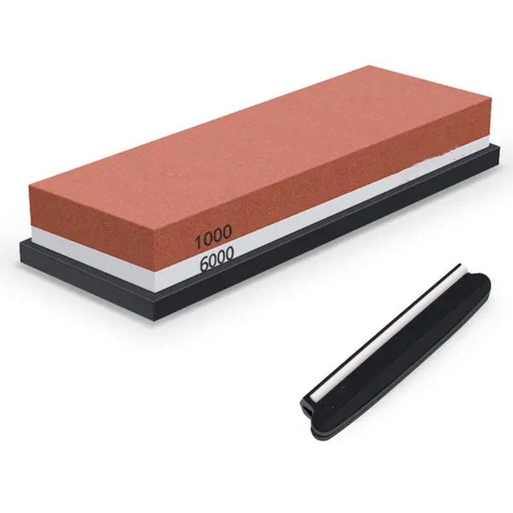Set ascutitoare cu piatra dubla 1000/6000, suport silicon, ghid unghi, rosu-alb-negru, 18x6x3cm