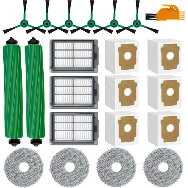 Set piese de schimb pentru iRobot Roomba Plus 405/505 Combo PRE-CJk0515-26-0826-284, 2 perii principale, 6 perii laterale, 3 filtre, 6 saci de praf, 4 lavete mop, 1 perie curatare, multicolor