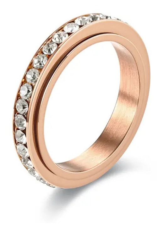Inel rotativ anti-stres, otel inoxidabil, zircon, roz auriu, 19.9 mm