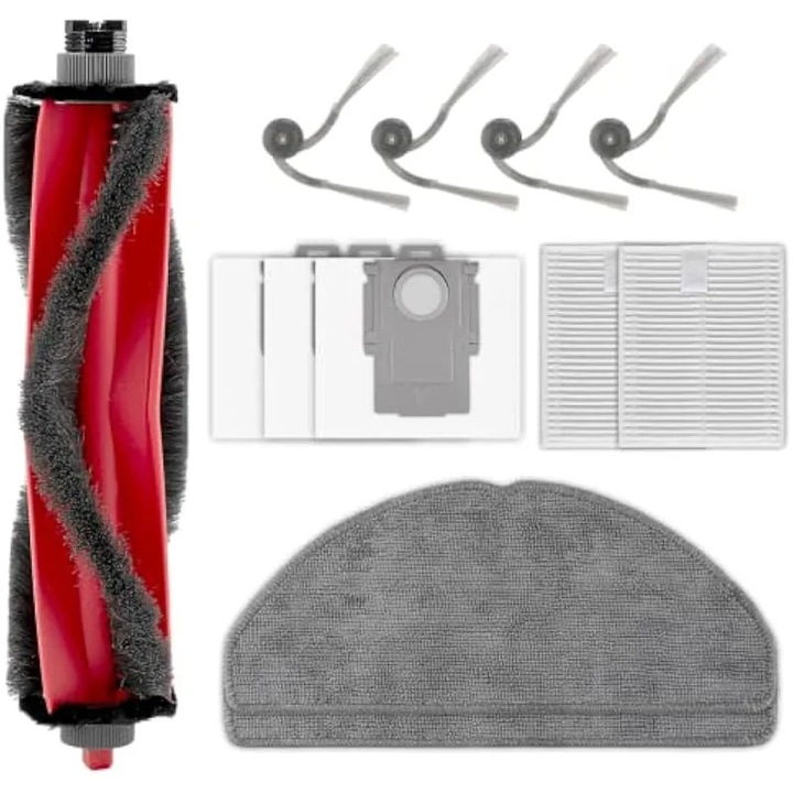 Set piese de schimb pentru aspirator robot compatibil Roborock Q7 M5+/Q7 L5+, 12 piese: 1 perie rulanta, 4 perii laterale, 2 filtre HEPA, 3 pungi de praf, 2 lavete, K0582-CJ-260905-035, Multicolor
