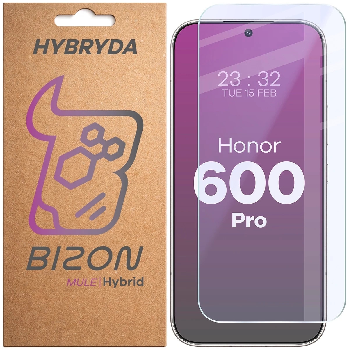 Folie sticla hibrid Bizon Hybrid Mule compatibila cu Honor 600 Pro 5G, Transparent