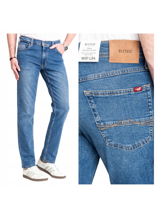 Férfi farmer, Mustang, Washington Straight, Méret W31-L34, Kék, Straight Fit, Pamut, Klasszikus Hétköznapi Dizájn, Hosszú, Ideális Mindennapi Viseletre