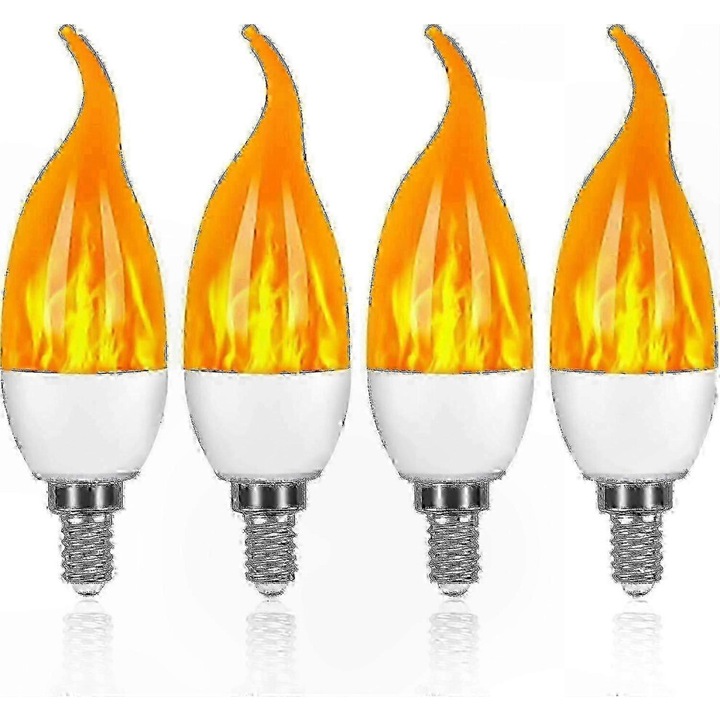 LED крушка E14 3W с ефект на пламък, комплект от 4 броя, матово бял, 25x6см