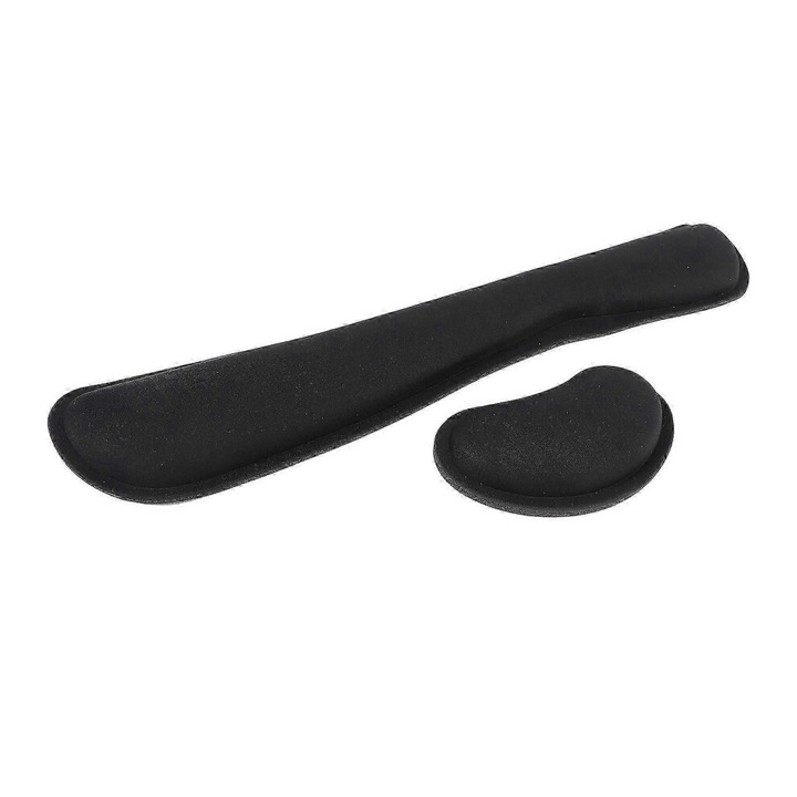 Set suport ergonomic tastatura si mouse, spuma memorie, negru, 47x9x3cm si 15x9.5x2.5cm