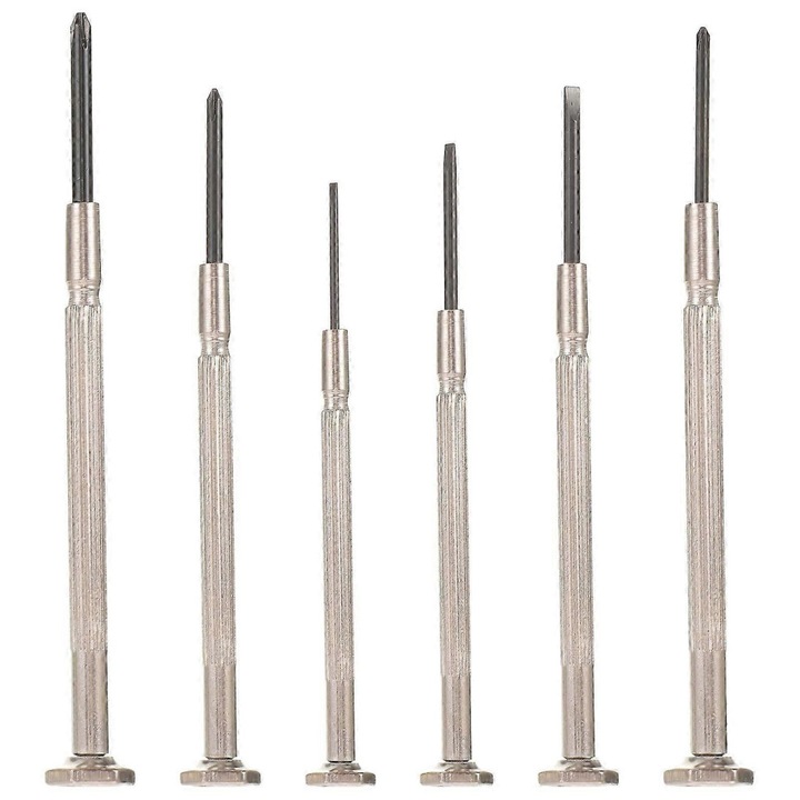 Set 6 surubelnite mini, otel carbon, argintiu, 10.5x1x1cm, 9x0.8x0.8cm, 9.5x1x1cm, 8.2x0.7x0.7cm