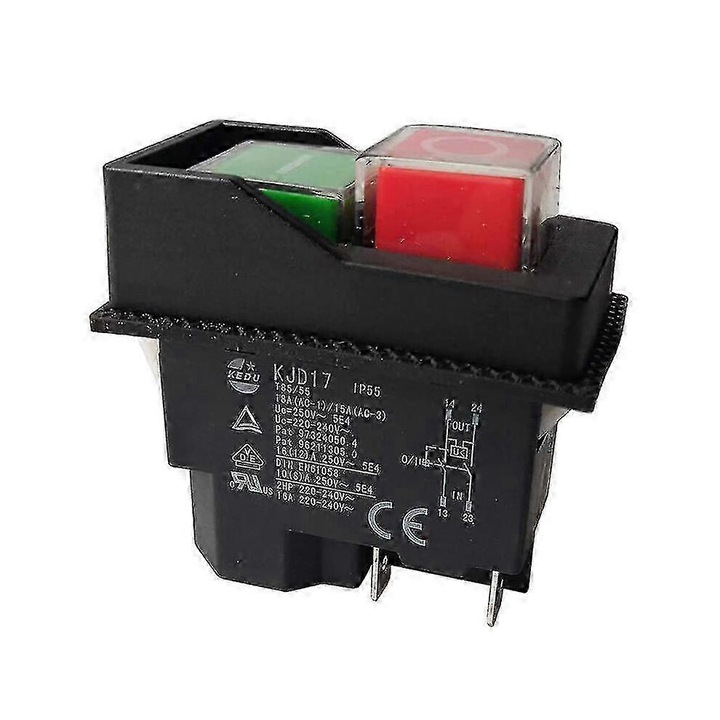 Elektromágneses kapcsoló gomb 220V 4 tűs fekete 10x5x3cm