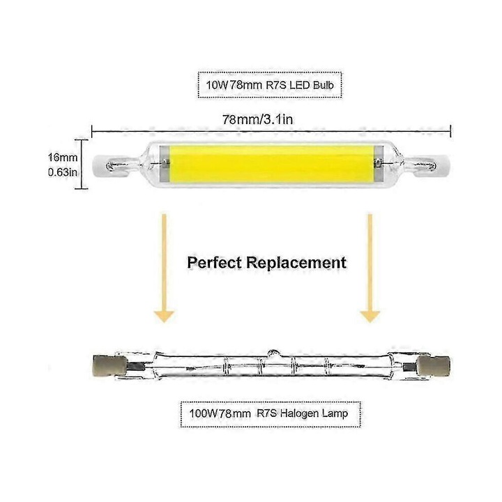 2 db LED R7s 10W 78mm izzó készlet, hideg fehér, szabályozható, 16x78mm