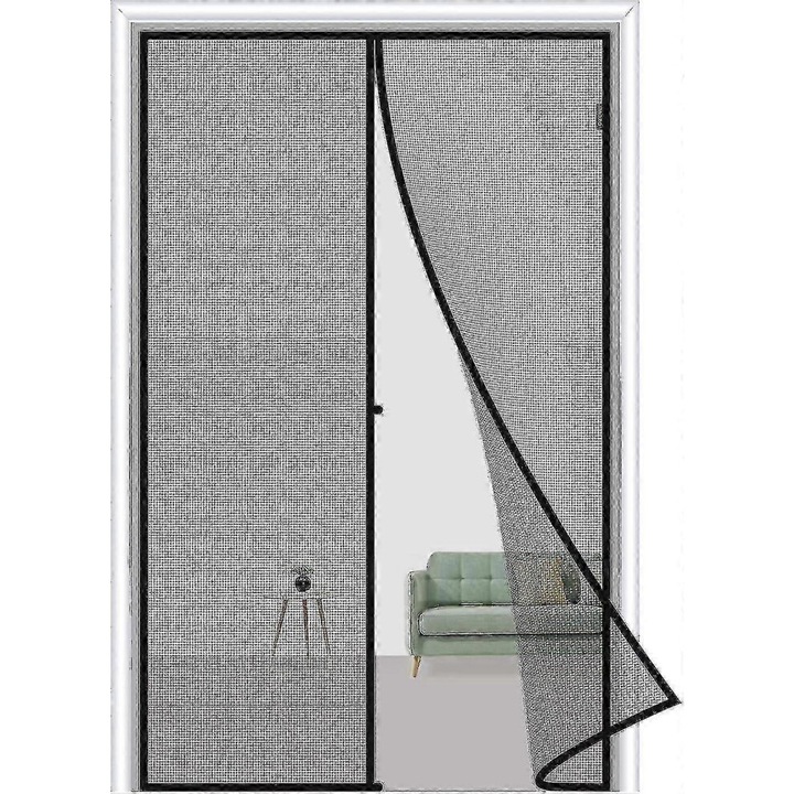 Mágneses ajtófüggöny, fekete, 80x210cm, szúnyogriasztó, fúrás nélkül