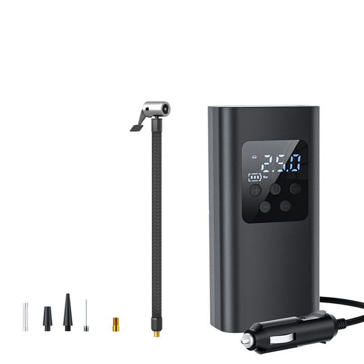 Hordozható elektromos pumpa, LCD, 12V/7.4V/11.1V, 4 tartozékos készlet, többszínű