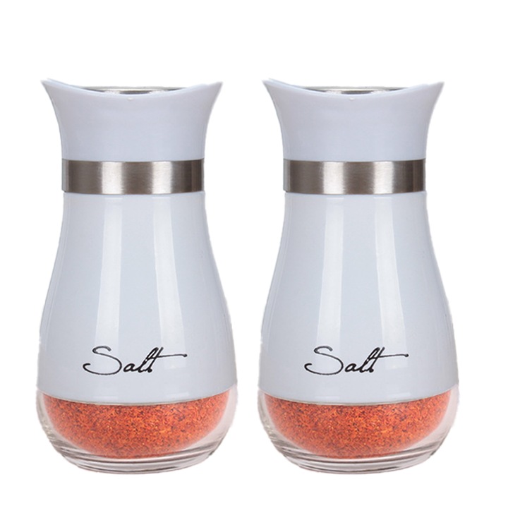 Set compact sare si piper, sticla si metal, durabil, transparent