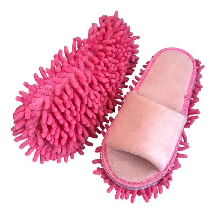 Papuci mop cu talpa antiderapanta si lavete din chenila ultra-fine, deschisi, moi, marime universala