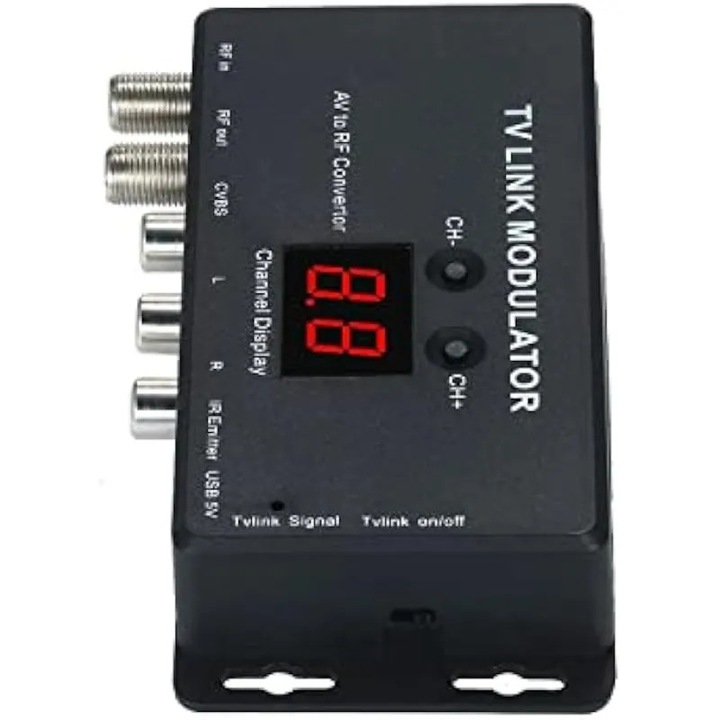 UHF TV Link TM70 modulátor, AV-RF átalakító, PAL/NTSC támogatás, USB kábel, fekete