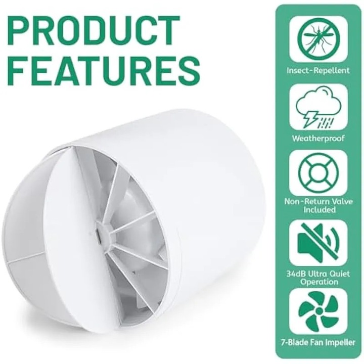 Ventilátor légcsatorna 12W 100mm csendes műanyag fehér 220x2200rpm