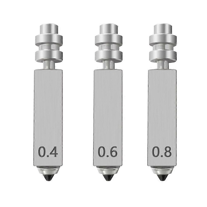 3 db bimetál fúvóka készlet Anycubic Kobra X Combo CJ-FRG-K0563-20260805-3086-hoz, 0.4/0.6/0.8 mm, edzett acél, kompatibilis 1.75 mm-es filamenttel (PLA/ABS/PETG/TPU), ezüst