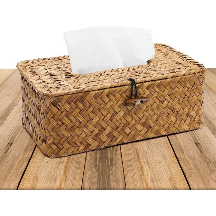 Cutie pentru servetele, ratan natural, capac elastic, 23x13x9 cm, maro