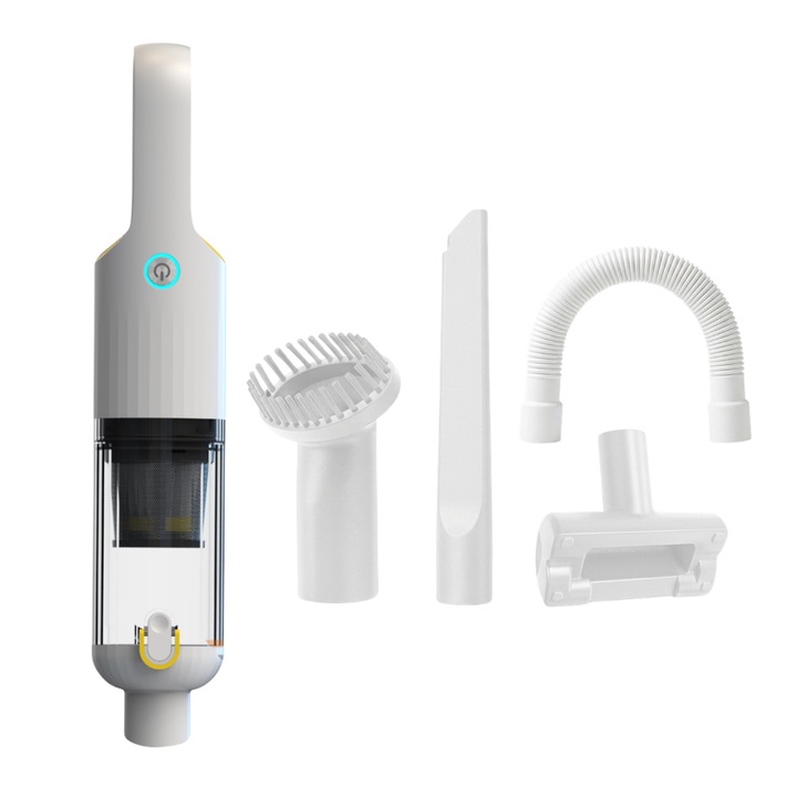 Aspirator Auto Portabil HP1000 HAKOPRO by ONVI®, Vezeték Nélküli Porszívó, USB Type-C, 20kPa Szívóerő, 130000 RPM Motor, 7500mAh Akkumulátor, 4 Tartozék Fúvóka, Újrafelhasználható Szűrő, Fehér