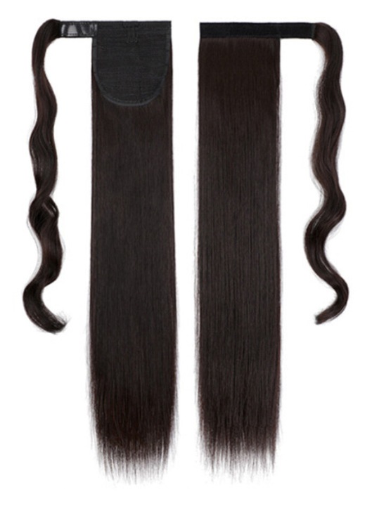 Extensie coada de cal lunga eleganta, par sintetic rezistent la temperatura, textura par uman virgin, negru
