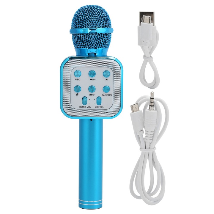 Hordozható karaoke mikrofon LED-del, vezeték nélküli, visszhang effektusok, hosszú üzemidő, fekete