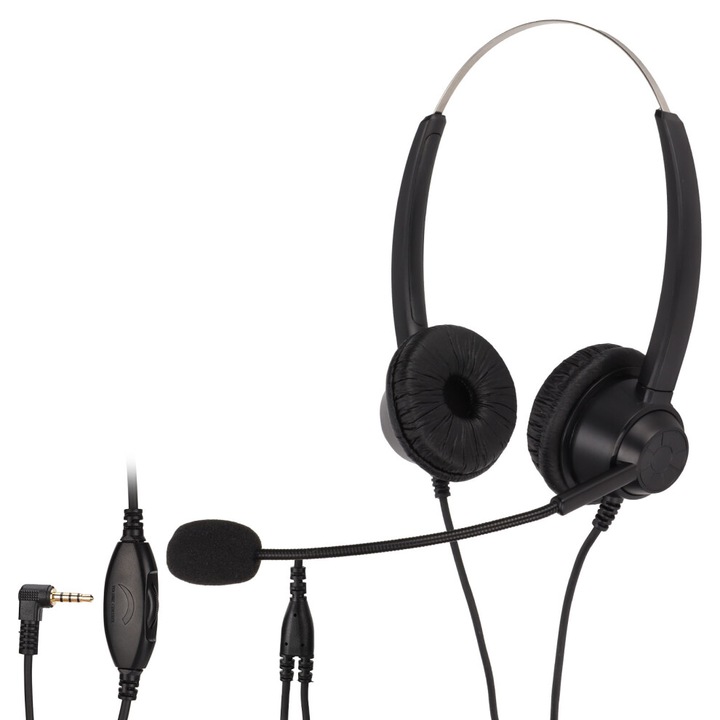 Tartós, kényelmes irodai kommunikációs headset, fekete protein műbőr