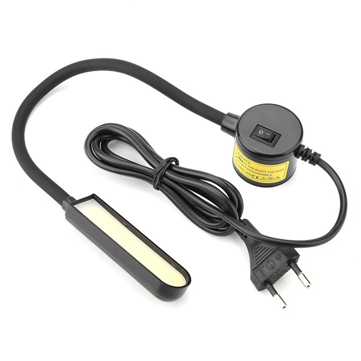 LED COB 6W munkalámpa, állítható hattyúnyak, mágneses talp, fehér, 130cm