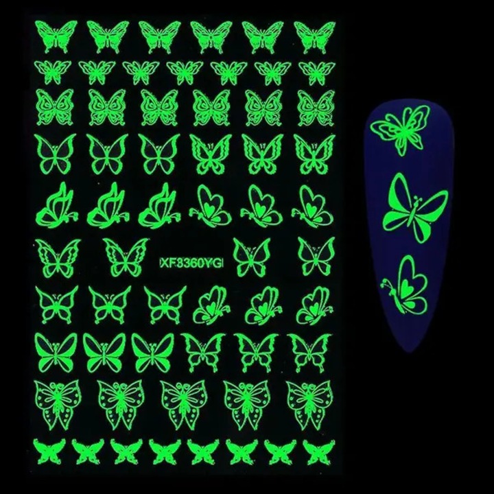 Fluoreszkáló körömmatrica szett, vegyes minták, 8.5x15cm, fehér